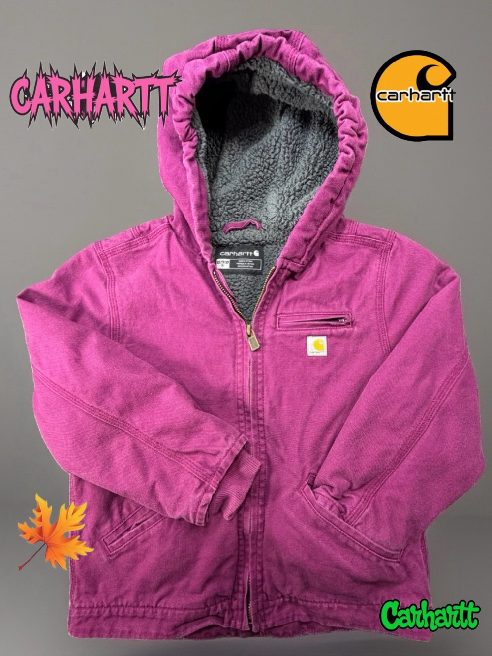 Carhartt Jacket Girls XS 6 OJ9547-G Sherpa Hooded Magenta Purple 16x17 girls